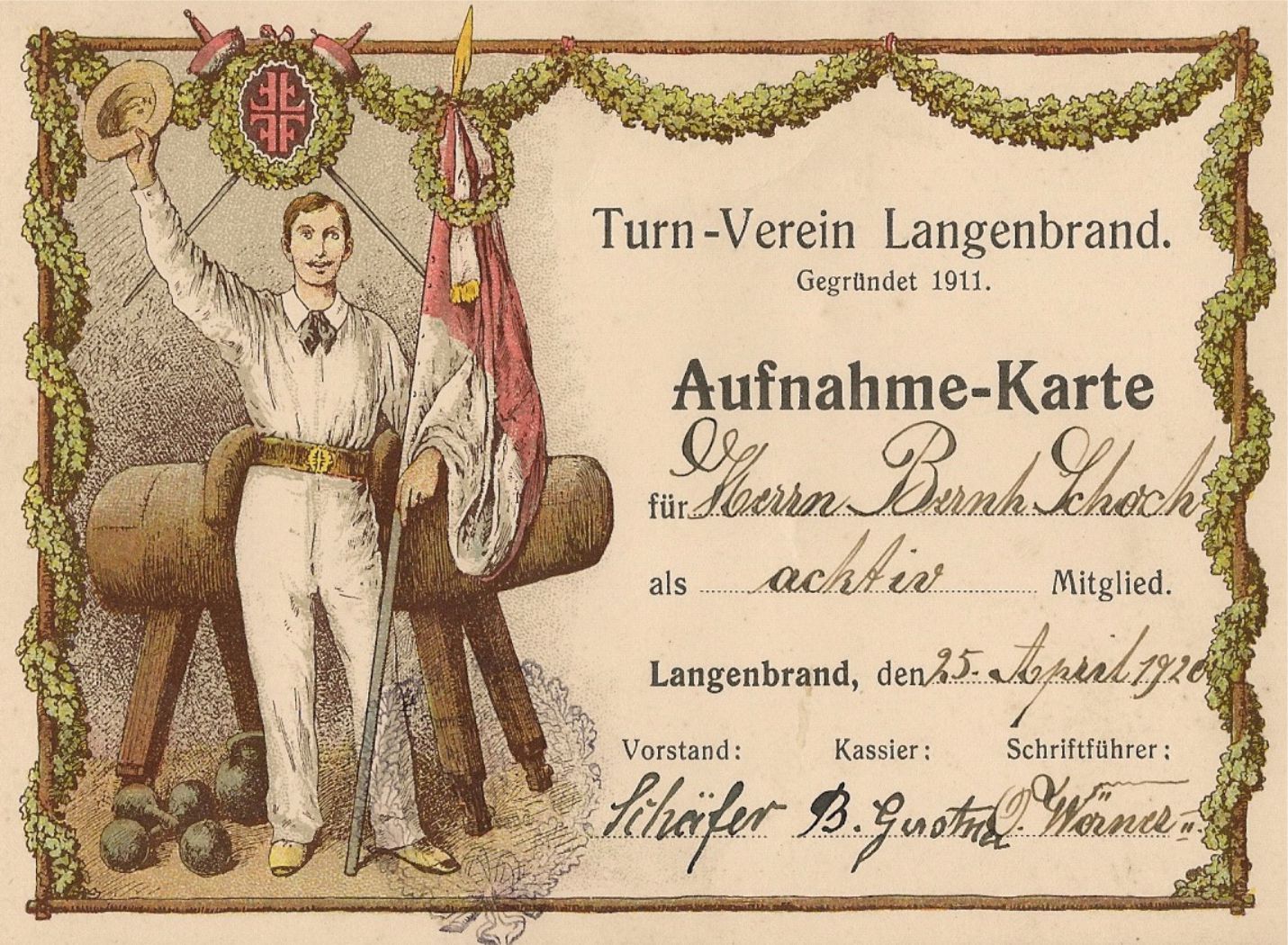 Mitgliedsausweis aus dem Jahr 1920