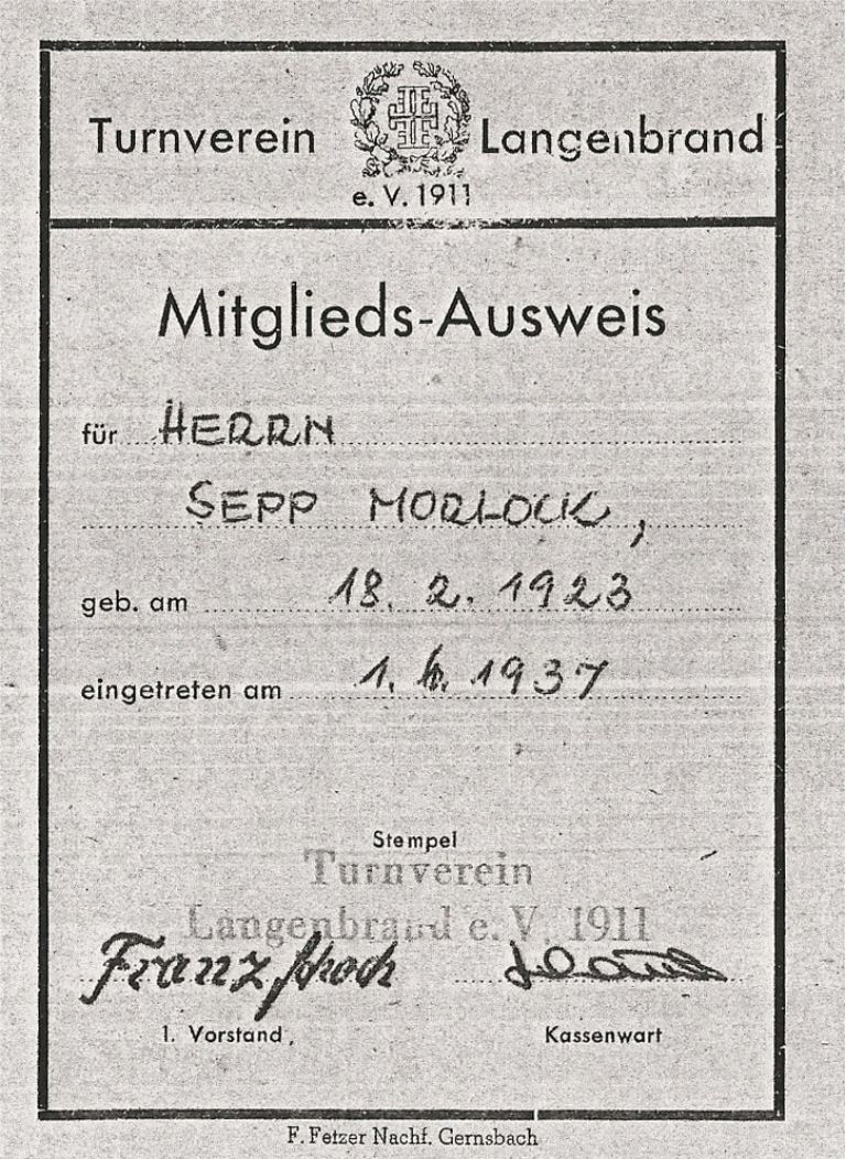 Mitgliedsausweis aus dem Jahr 1937