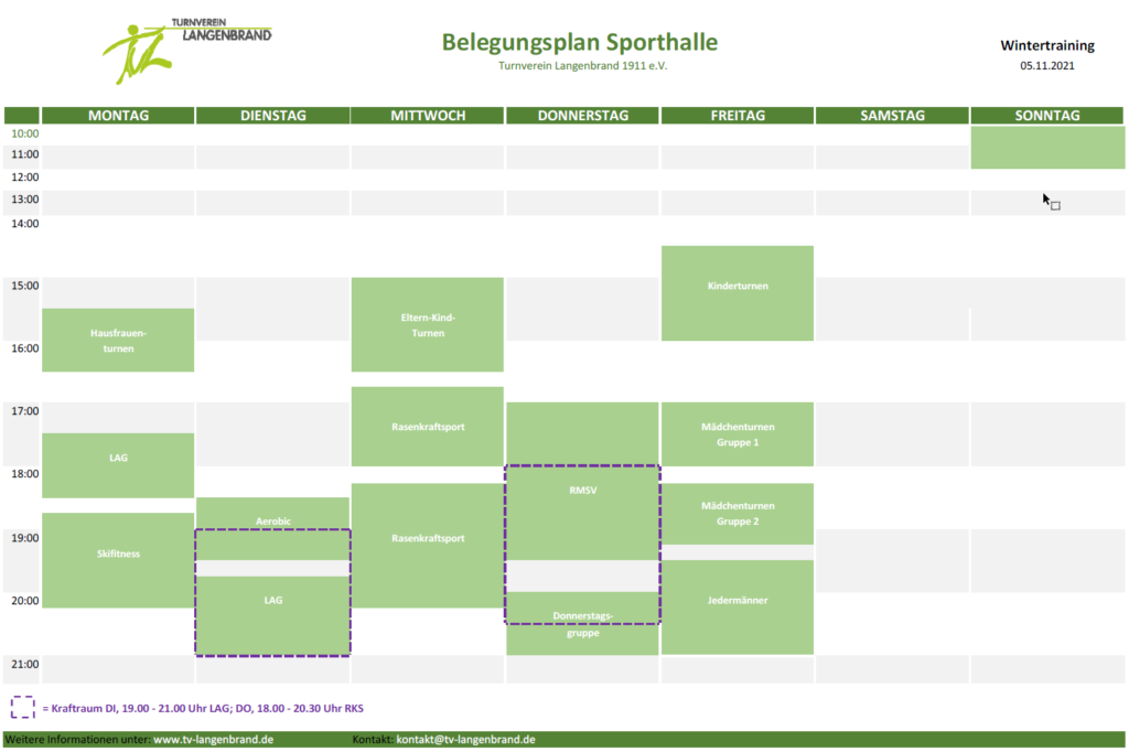 Belegungsplan Sporthalle Langenbrand 2021/22