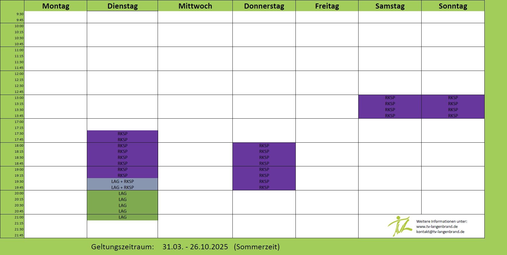Belegungsplan Kraftraum Sommer 2025