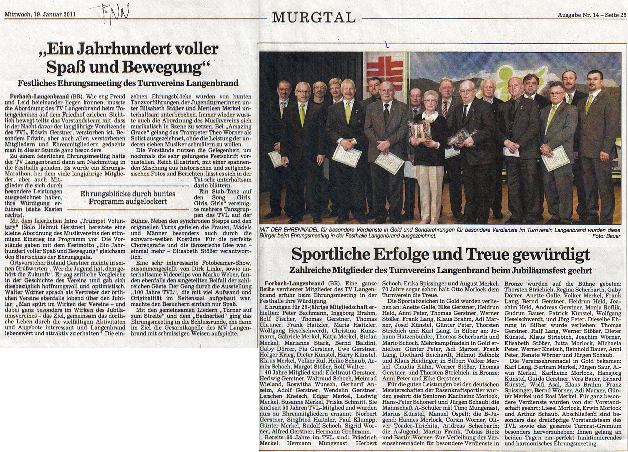 100 Jahre, Ehrungen 2011