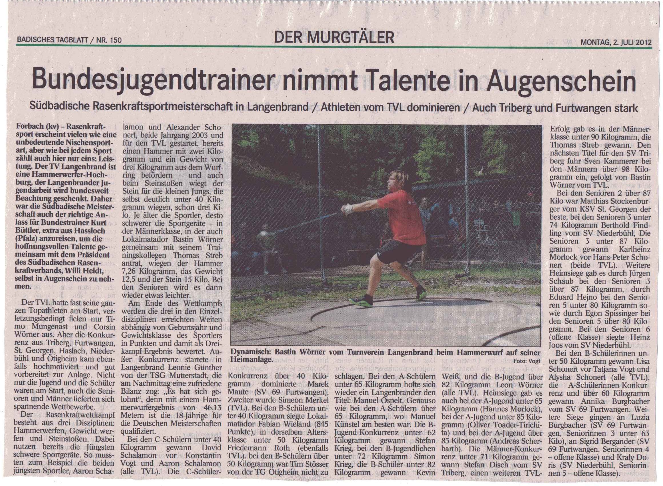 Südbadische Meisterschaften im Rasenkraftsport 2012