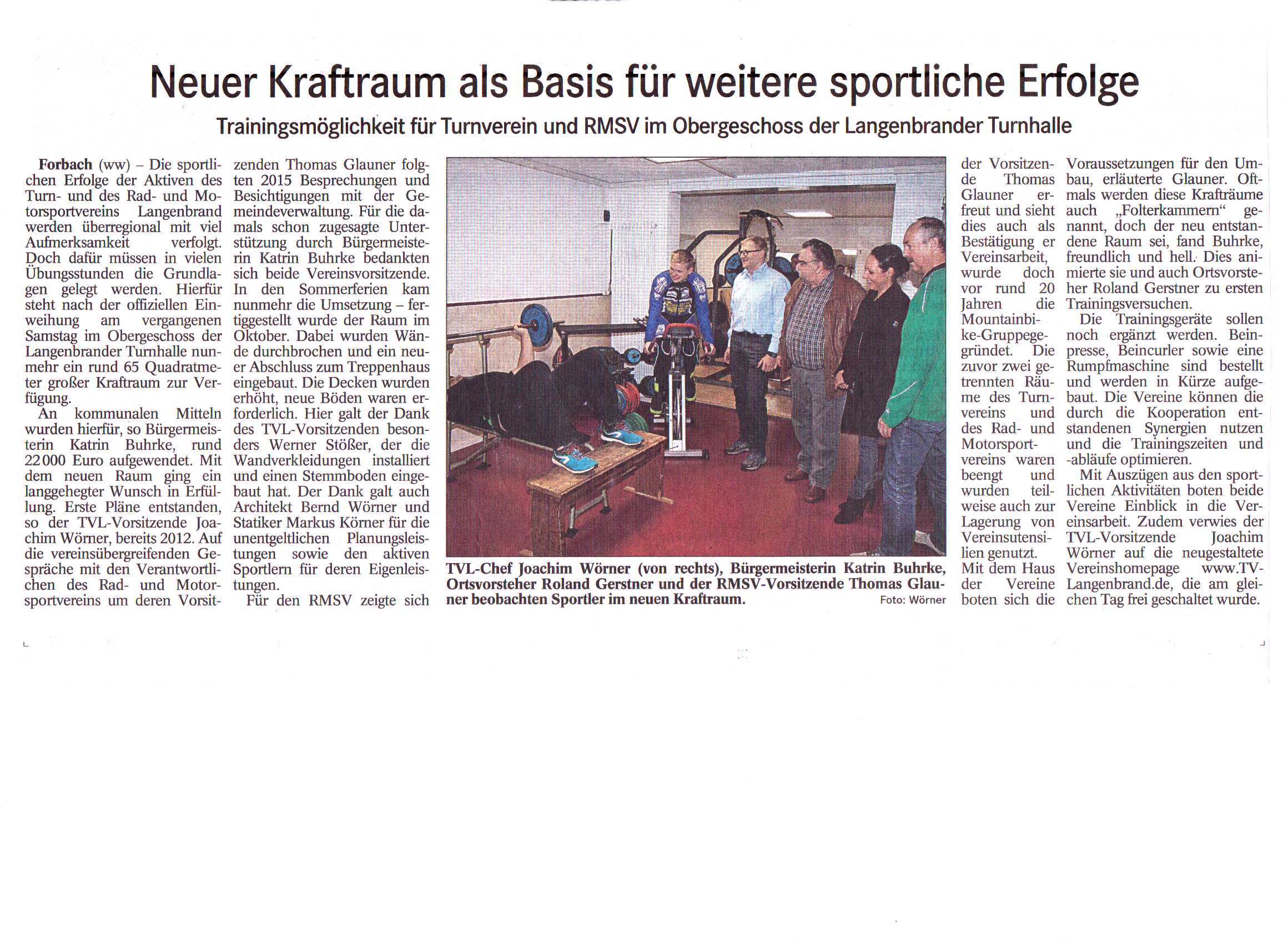 Neuer Kraftraum als Basis für weitere sportliche Erfolge