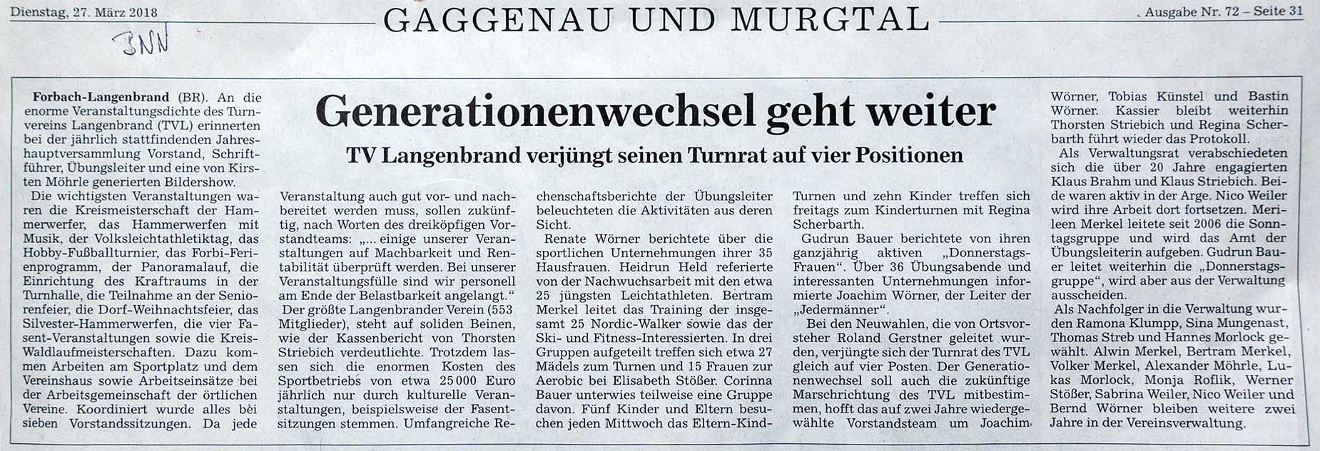 Jahreshauptversammlung 2018
