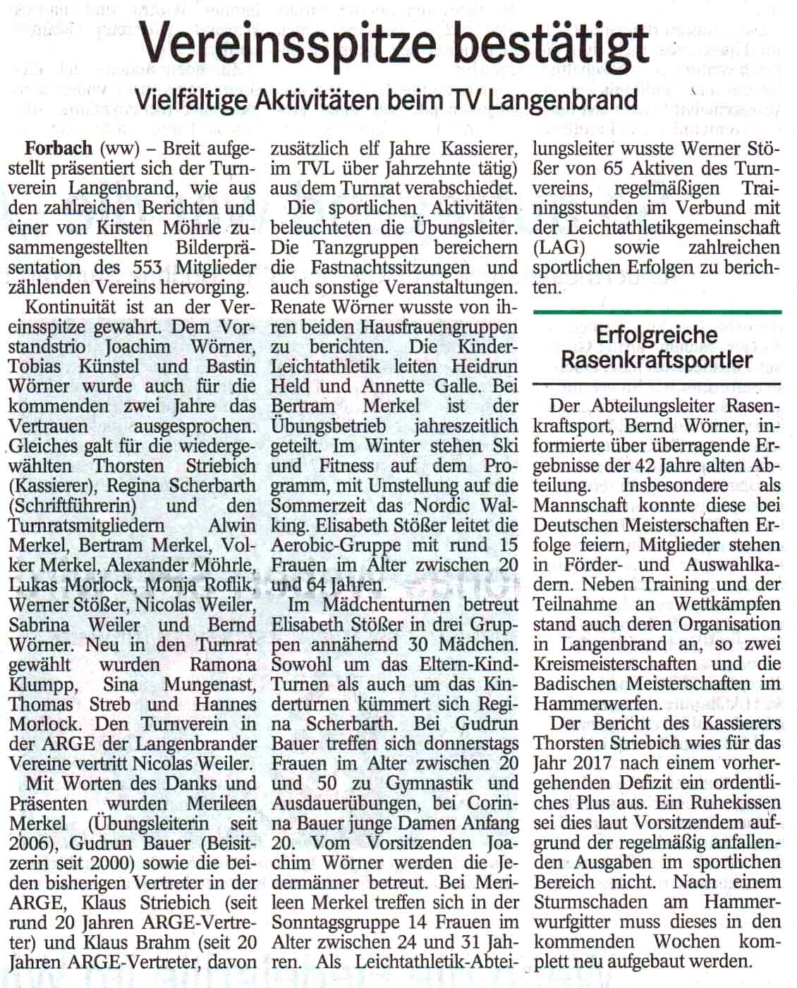 Jahreshauptversammlung 2018